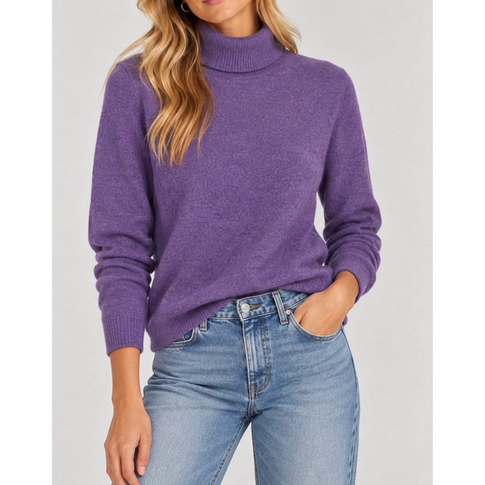 Orvis Womens Purple 100% Cashmere Turtleneck Sweater Small Hiking Layering
